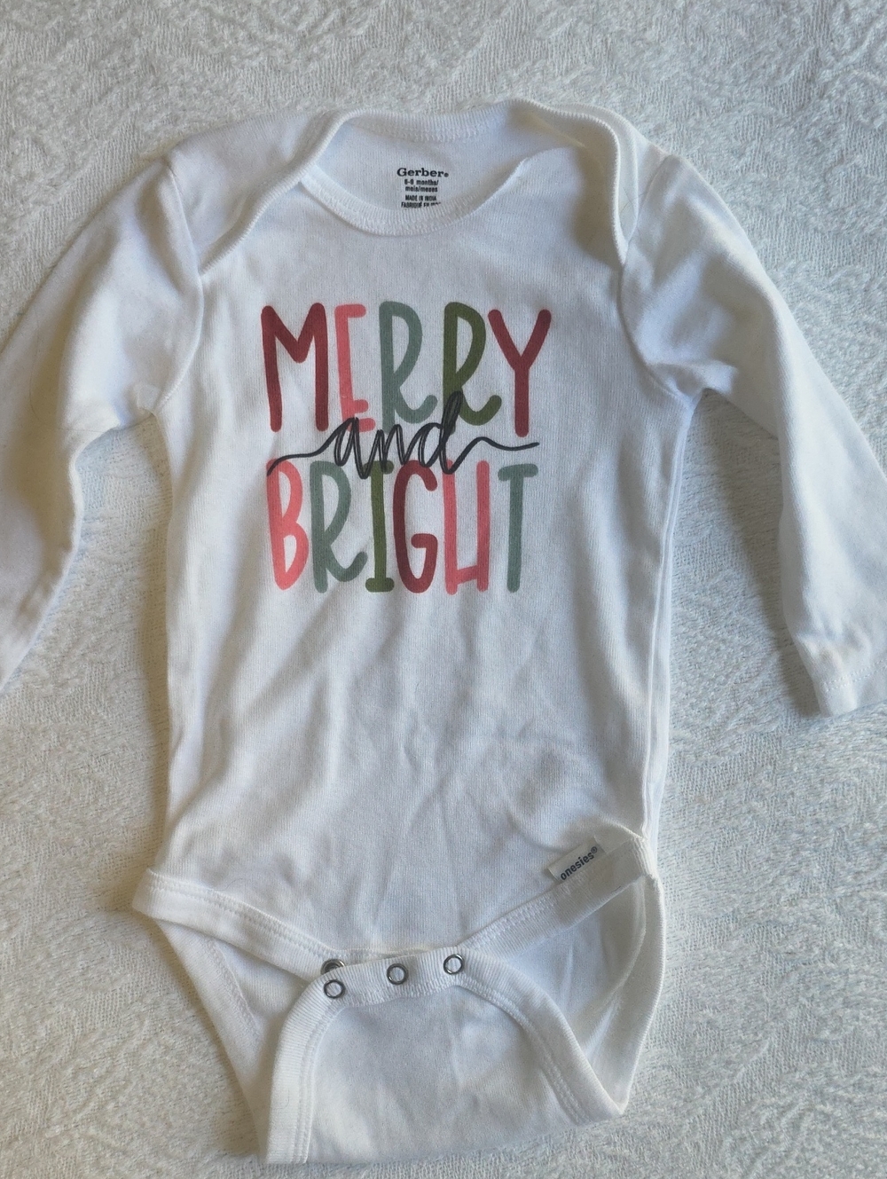White Long-Sleeve MERRY AND BRIGHT  Christmas Onsie - 9 Months